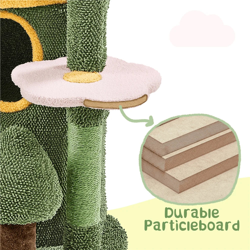 Oasis Themed Cat Tree With Fleece Covered Tower Scratching Posts