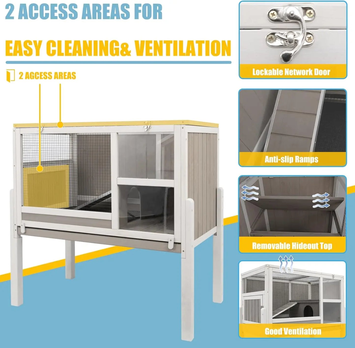 XMSJ Guinea Pig Cage Indoor Wooden Habitat With Stand