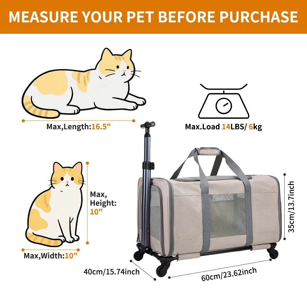 Cat Trolley For Two Cats With Wheels And Safety Belts Travel Carrier For Pet Travel