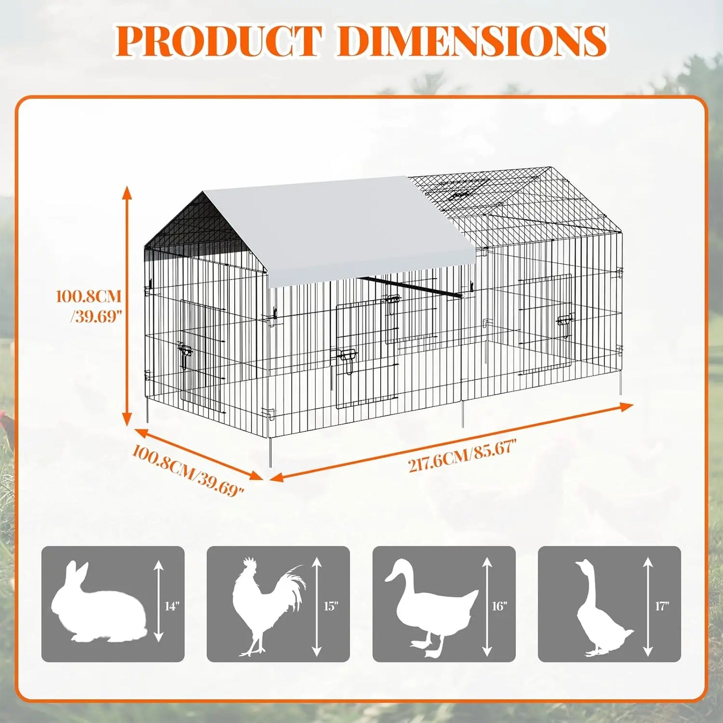 HiMISS Metal Chicken Coop Outdoor Poultry Cage For Backyard Farm