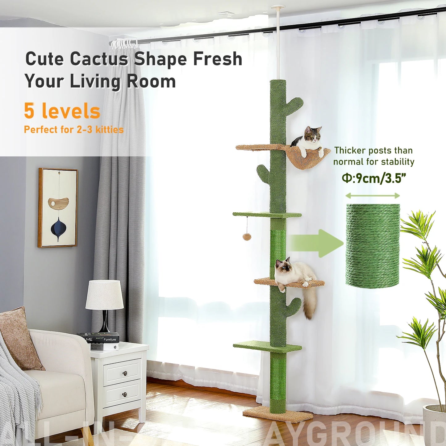 PAWZ Road Cat Tree 5 Tier Floor To Ceiling Tower With Scratching Post Indoor Cats