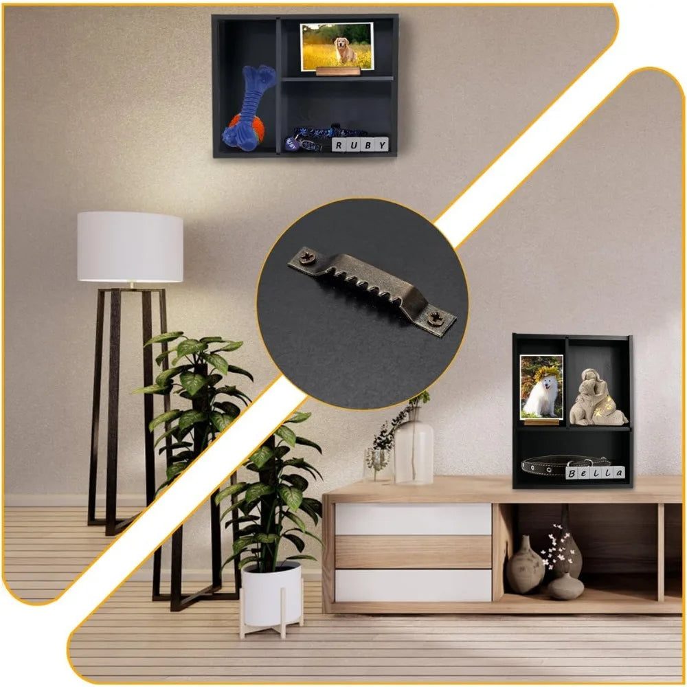 Traditional Handcrafted Pet Remembrance Shadow Box With Premium Shelving Canines