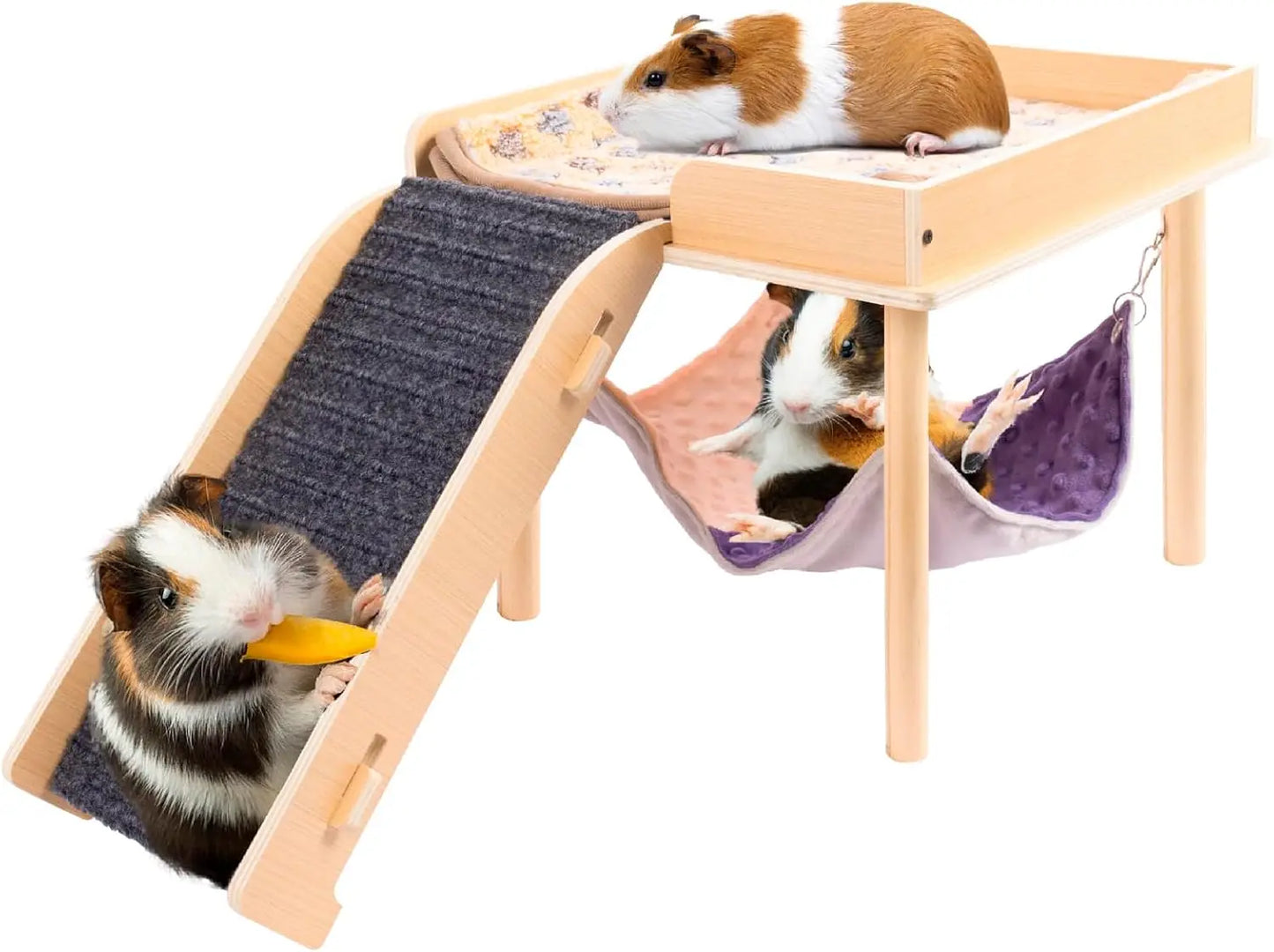 Hign-concerned Guinea Pig Hammock With Wooden Platform And Stairs HideoutForSmallAnimals