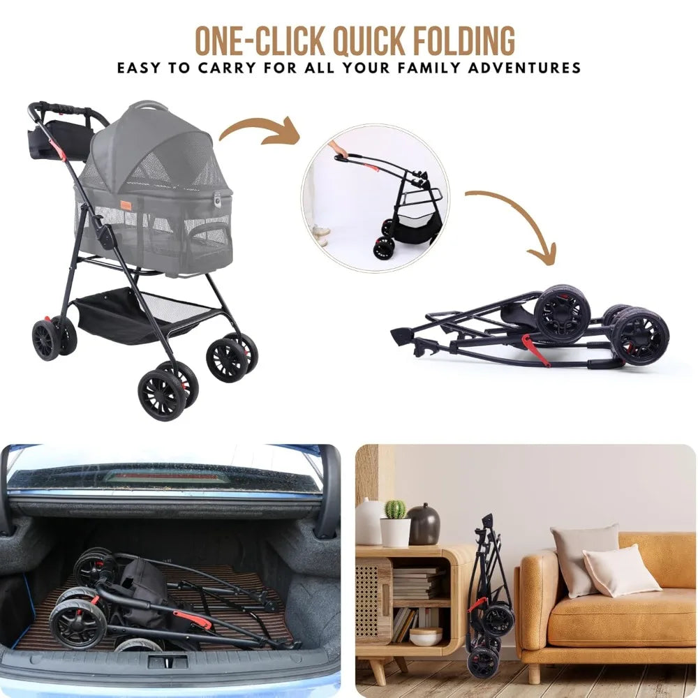 XMSJ 3-in-1 Pet Stroller Detachable Carrier Lightweight Foldable