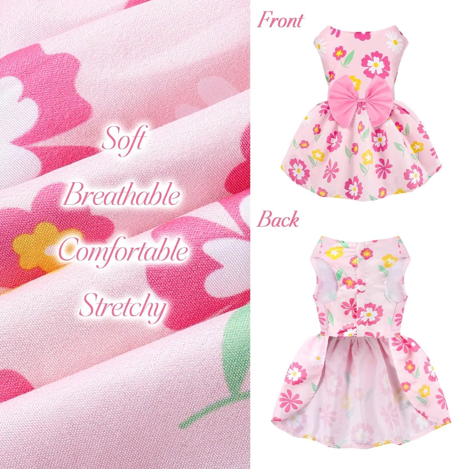 5 Pack Floral Bowknot Dog Dresses For Small Dogs Summer