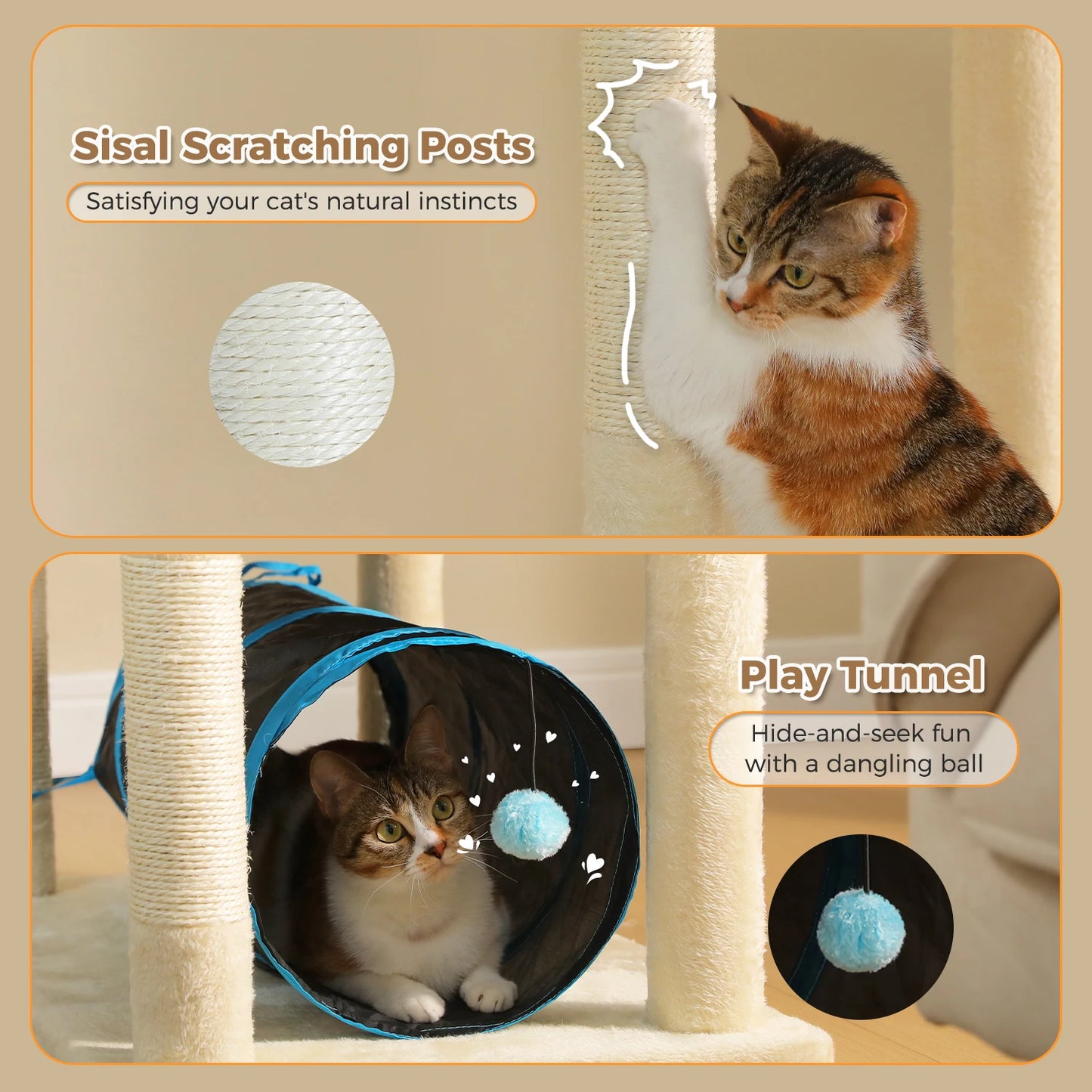 PAWZ Road Tall Cat Tree With Large Condo And Scratching Posts