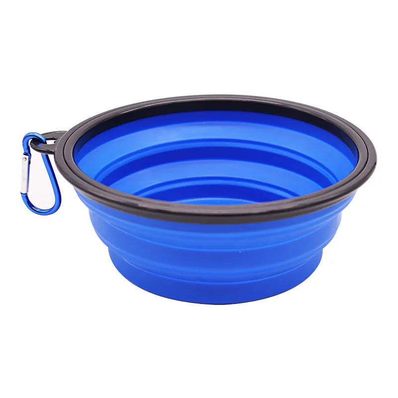 Foldable Portable Dog Feeder Bowl 2-In-1 Travel Dispenser With Carabiner