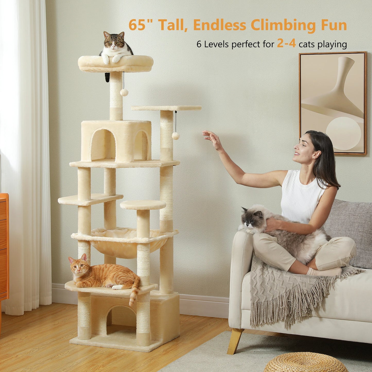 PEQULTICN Tall Cat Tree With Scratching Posts and Condos