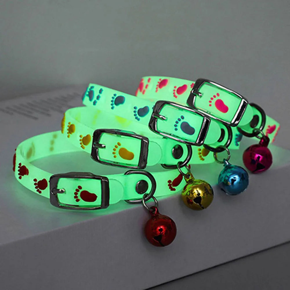 Luminous Silicone Cat Necklace Glow Collar With Bell