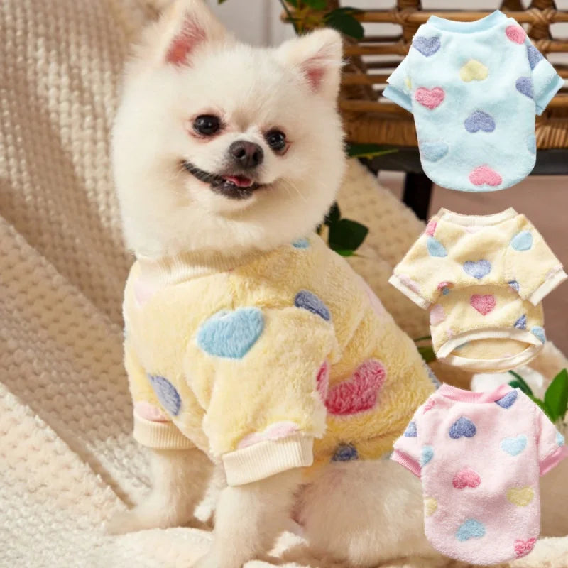 Flannel Heart Print Dog Vest Coat Winter Fleece Pet Clothes