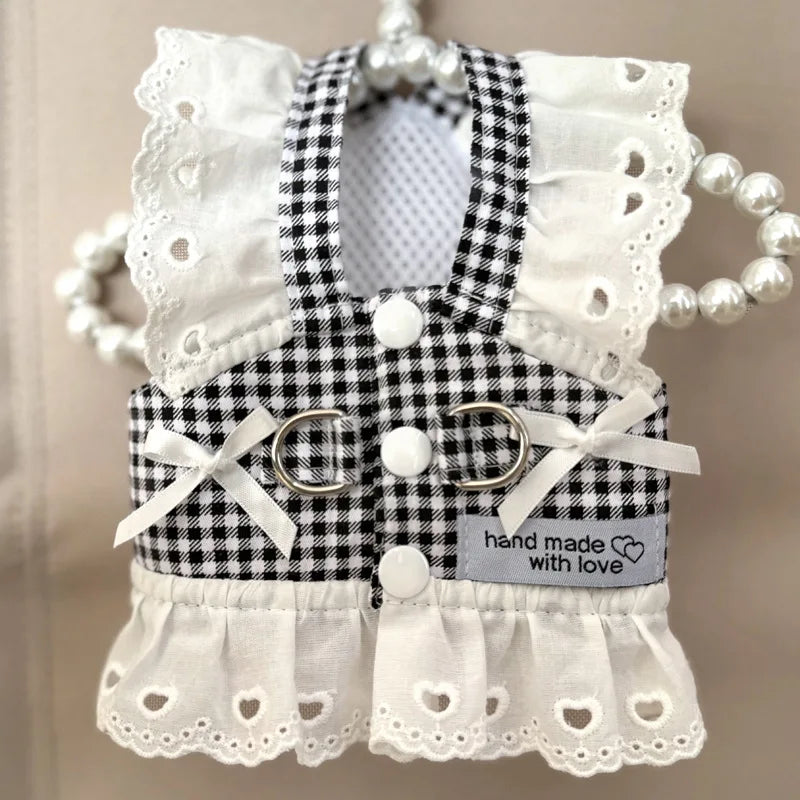 Miss Doggy Lace Harness Vest for Dogs Plaid Summer Outfit
