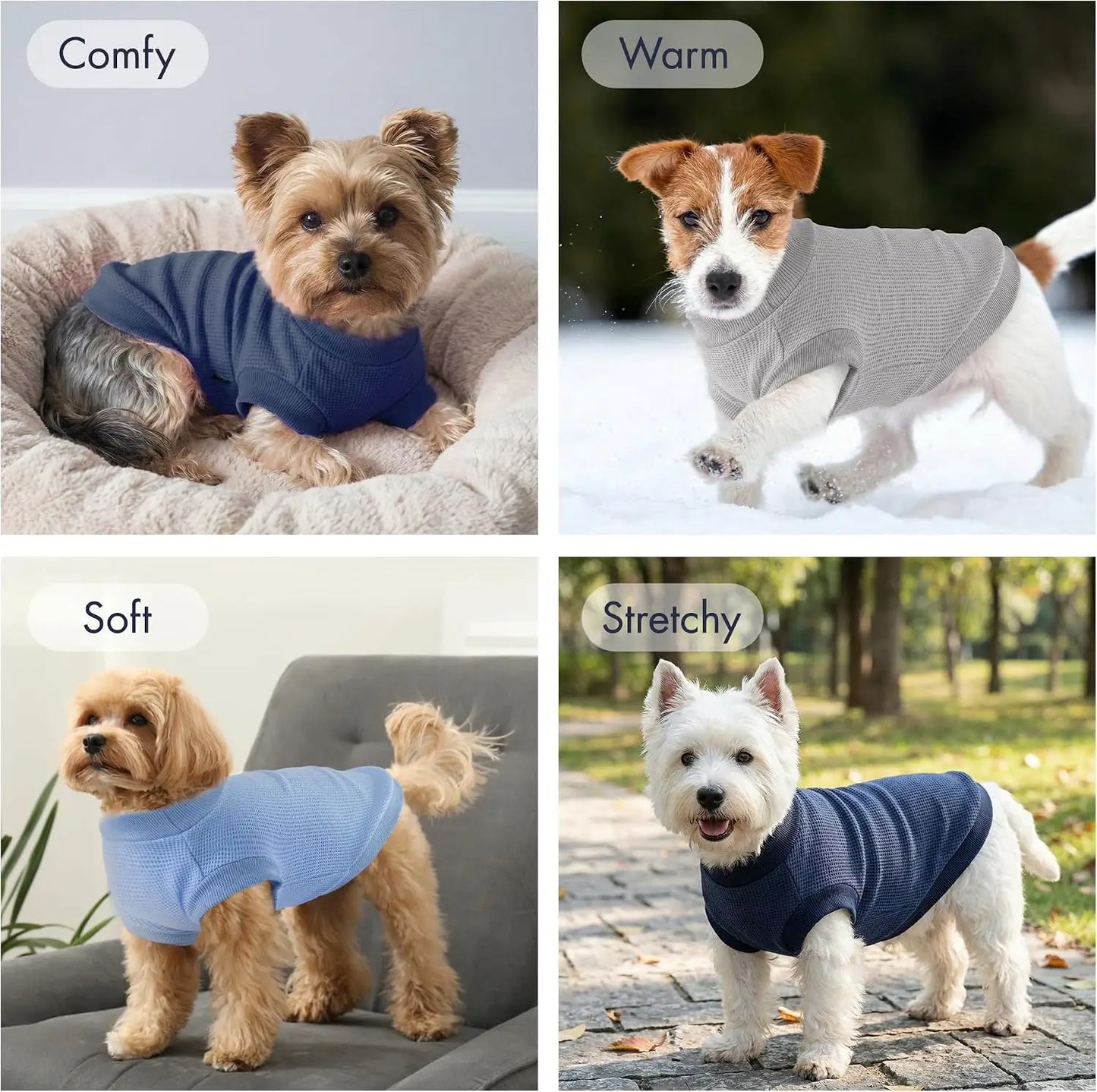 3 Pack Dog Shirts Warm Waffle Sweatshirts For Daily Walks And Cold Weather