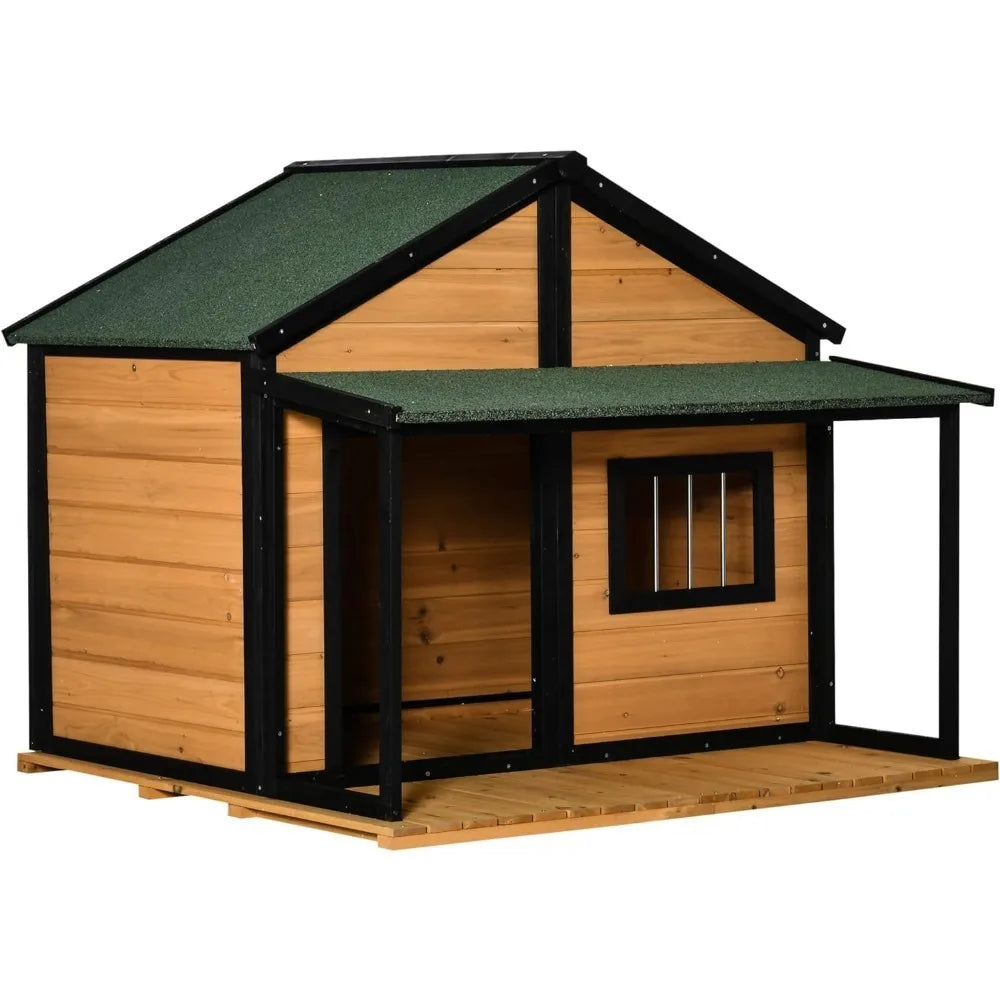 Cabin Style Raised Wooden Outdoor Dog House With Porch
