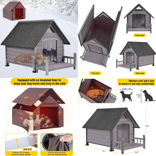 Outdoor Insulated Dog Kennel for Large Breeds, 50.87 Linear Feet Weatherproof Shelter with Anti-Chew Iron Frame