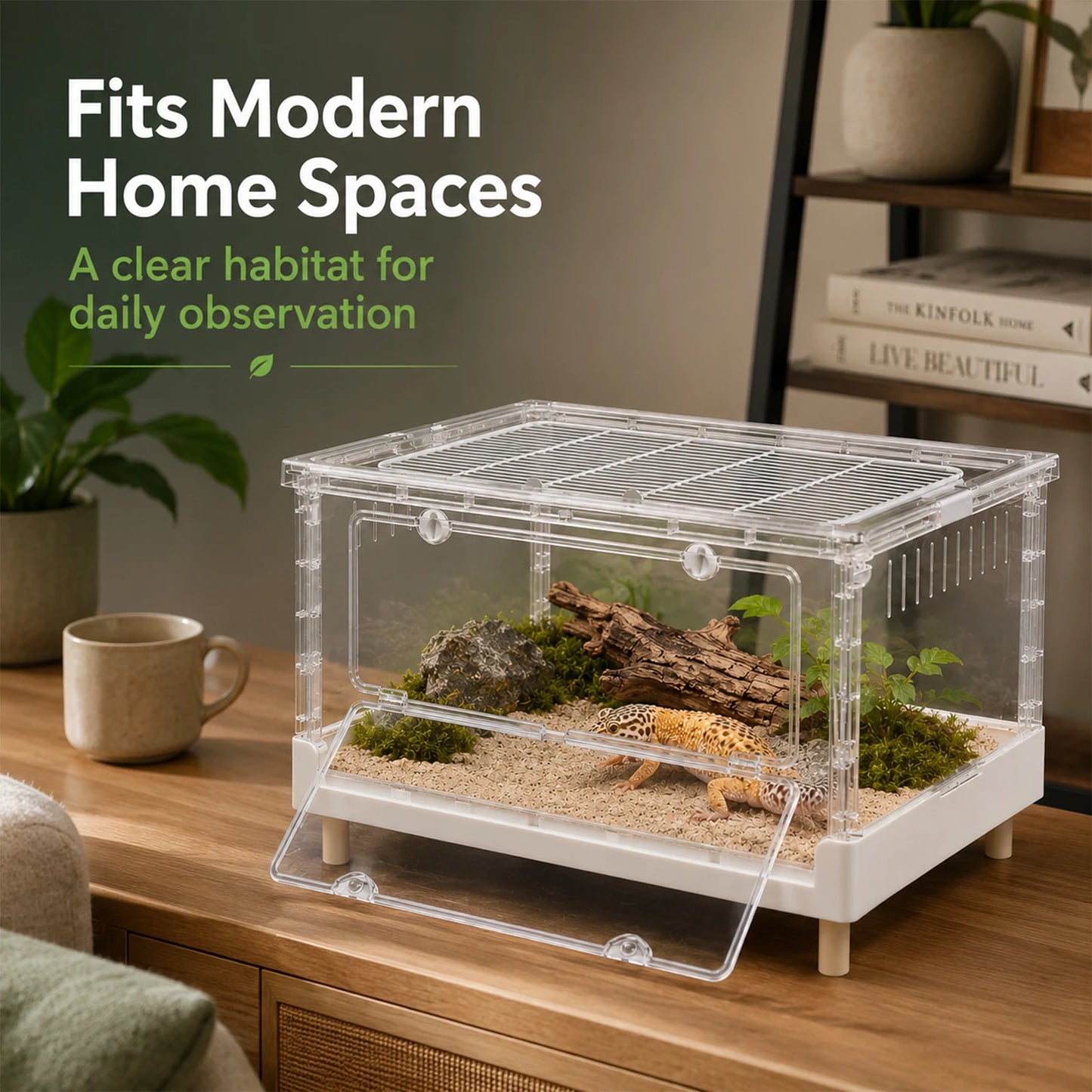 Foldable Reptile Terrarium Habitat With Front Opening Door Ventilation
