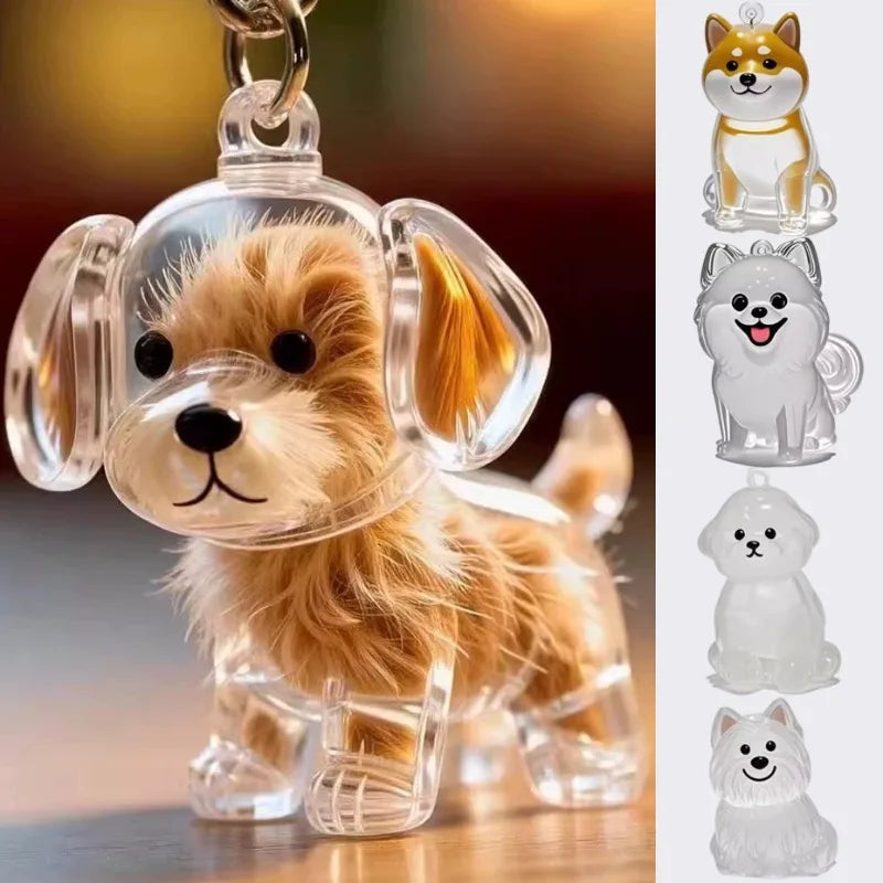 Cute Dog Hair Storage Keychain Plastic Transparent Fur Box