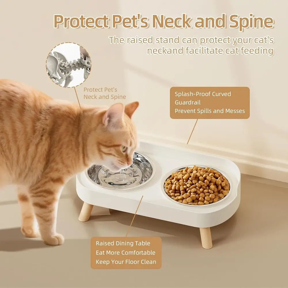 Elevated Cat Bowl Set With Anti Spill Stainless Steel Bowls
