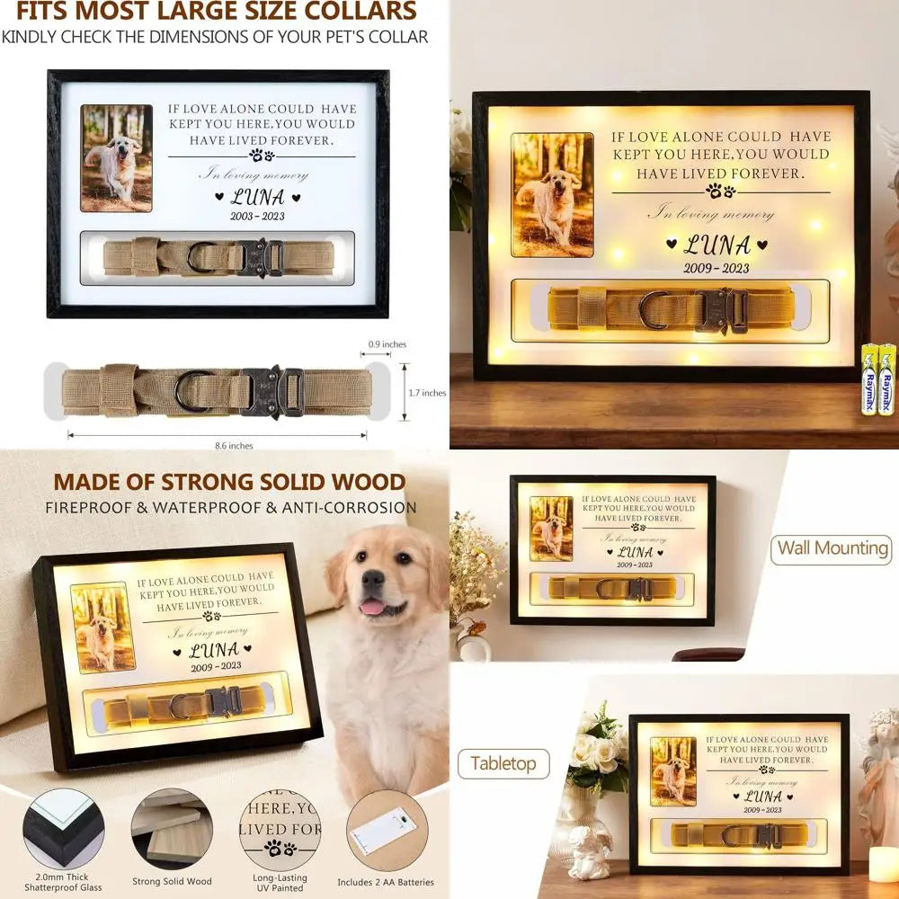 Pet Memorial Picture Frame Dog Collar Shadow Box Remembrance Keepsake