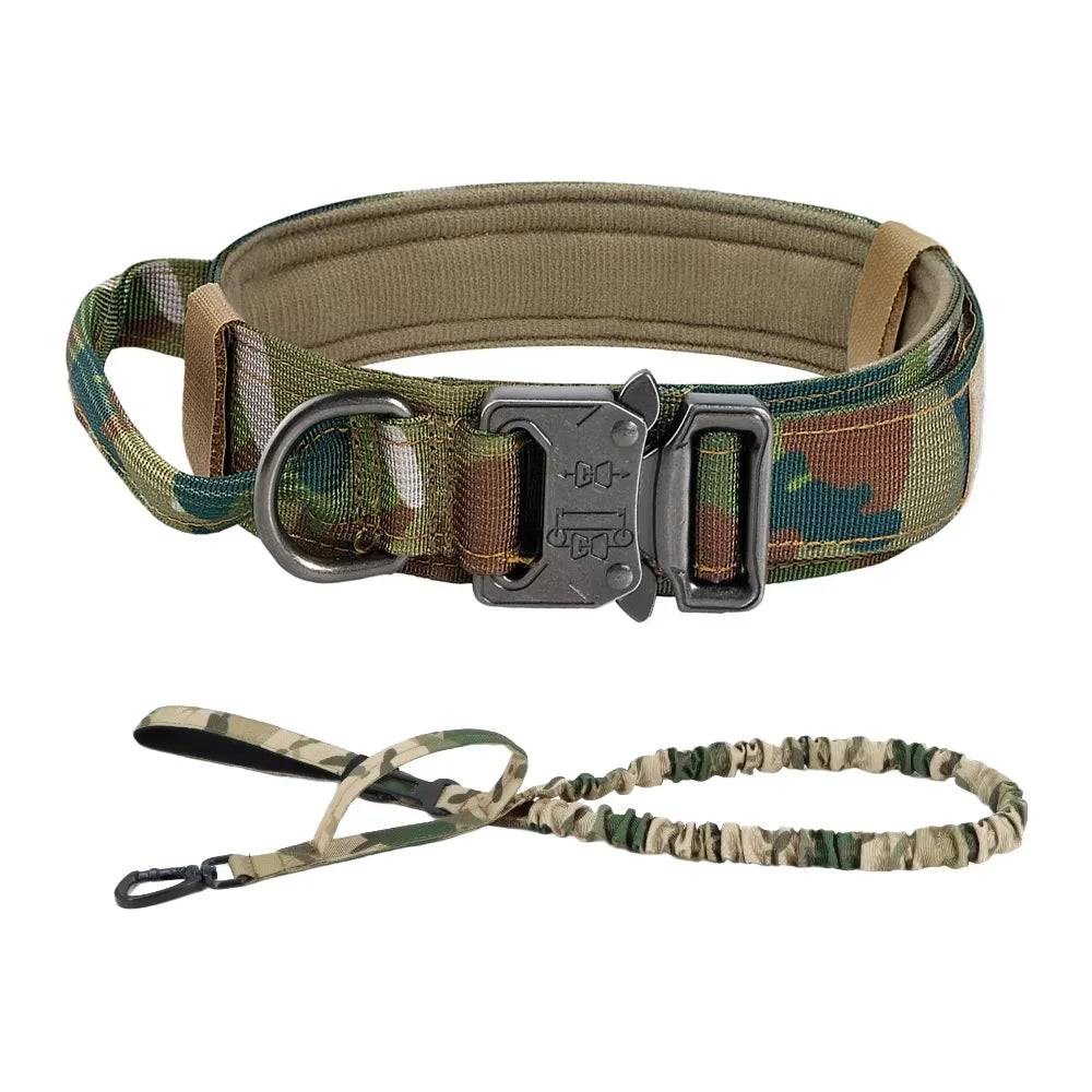 Adjustable Tactical Dog Collar And Leash Set Training Control Handle