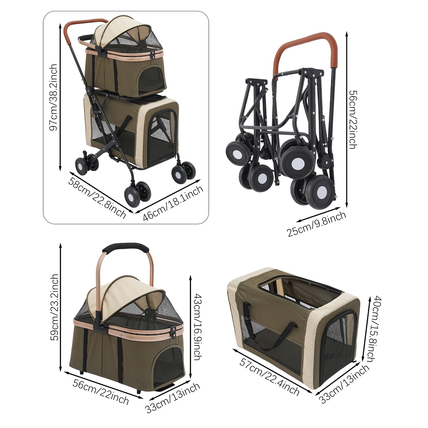 Bymaocar Foldable Pet Stroller For Small And Medium Pets Sunshade