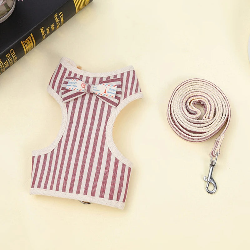 XLeiPet Gentleman Rabbit Cat Vest Harness With Bow Tie Leash