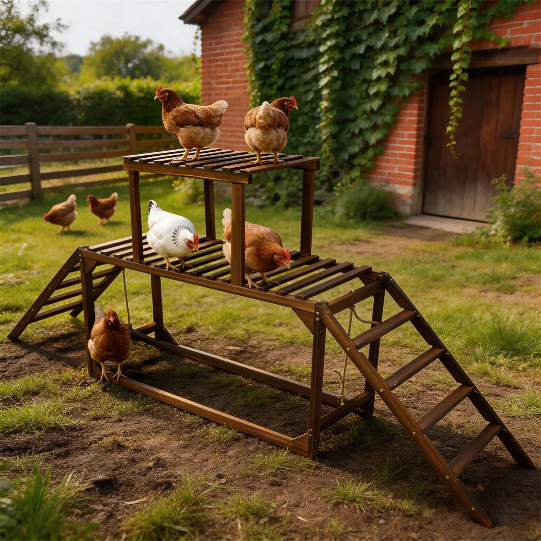 BINGOPAW Outdoor Wooden Chicken Coop Playset With Climbing Frame Swing