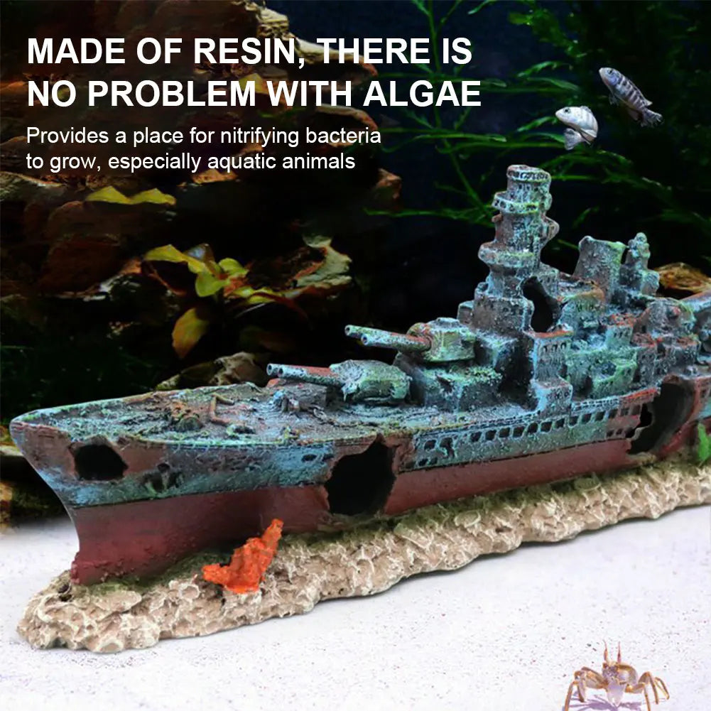 APWIKOGER Aquarium Resin Sunken Pirate Ship Warship Ornament