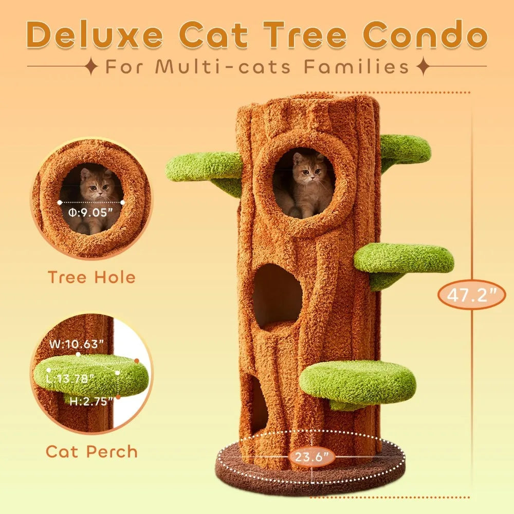 MKDK Natural Wood Cat Tree Multi Level Scratching Post