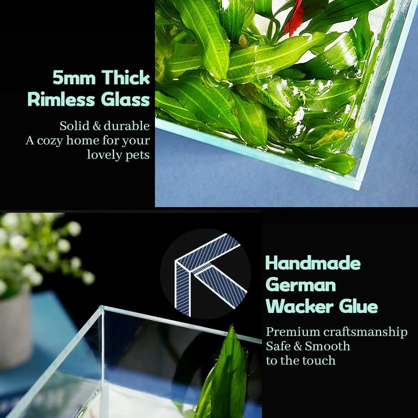 Ultra Clear Rimless Glass Aquarium With Cover Feeding Ring Cleaning Tools