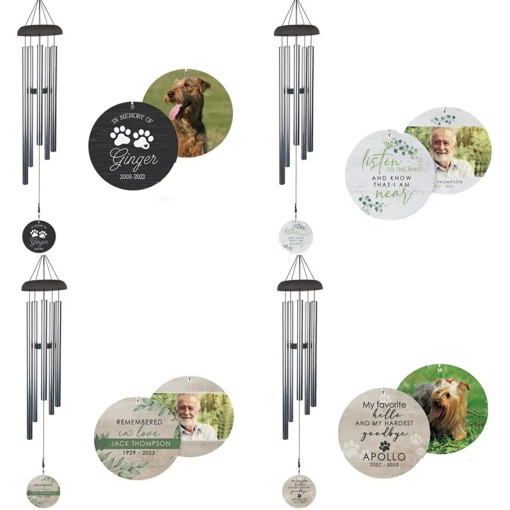 Personalized Heart Shaped Pet Memorial Wind Chime With Photo KeepsakeMemorialTribute