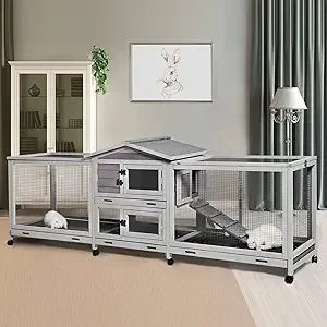 Rabbit Hutch Indoor Outdoor Cage On Wheels With Trays