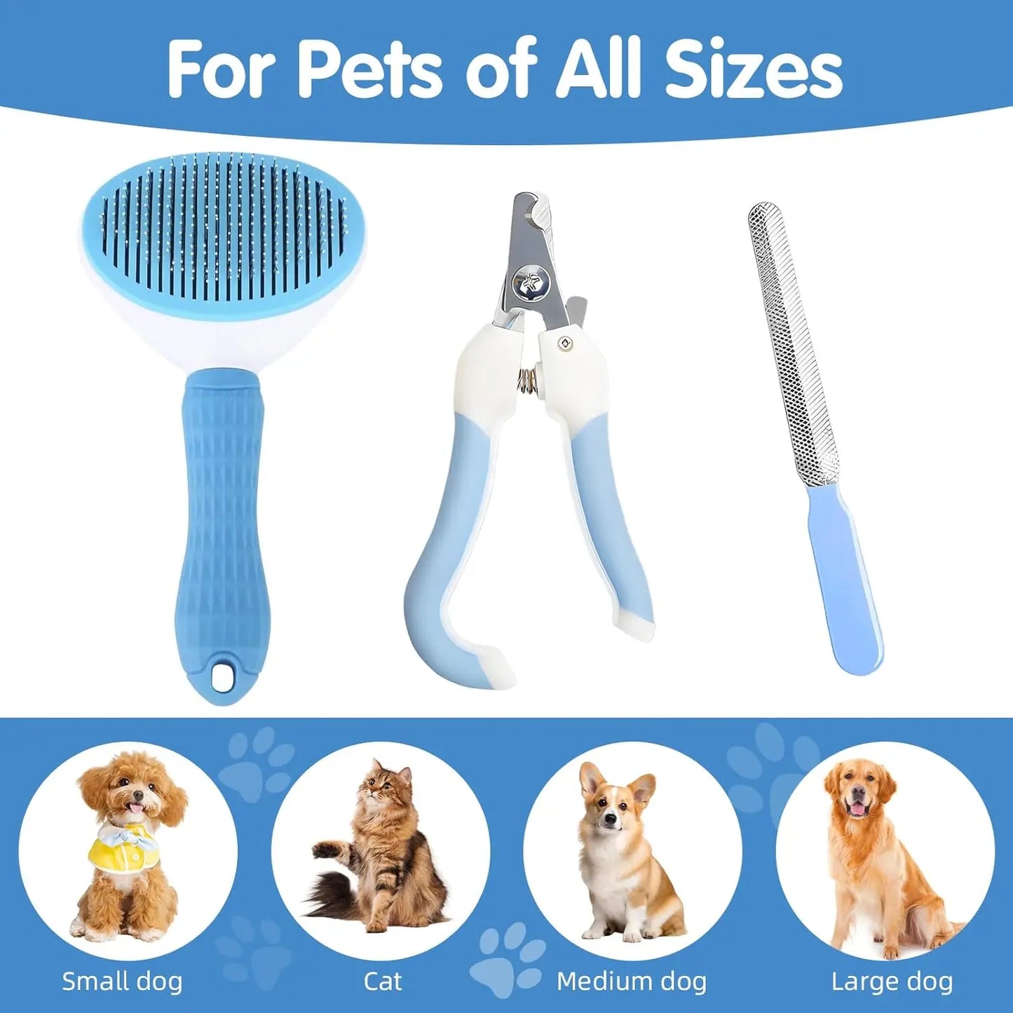 Pet Grooming Kit With Self Cleaning Slicker Brush And Nail Clipper
