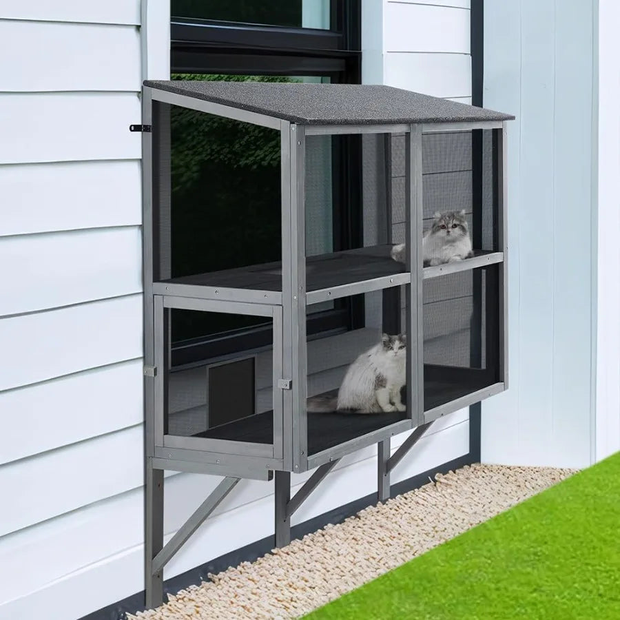 Hign-concerned Two Tier Cat Catio Window Enclosure Mesh Pro