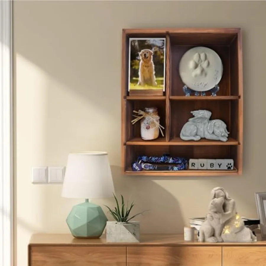 Solid Wood Pet Memorial Shadow Box Frame With Adjustable Shelves