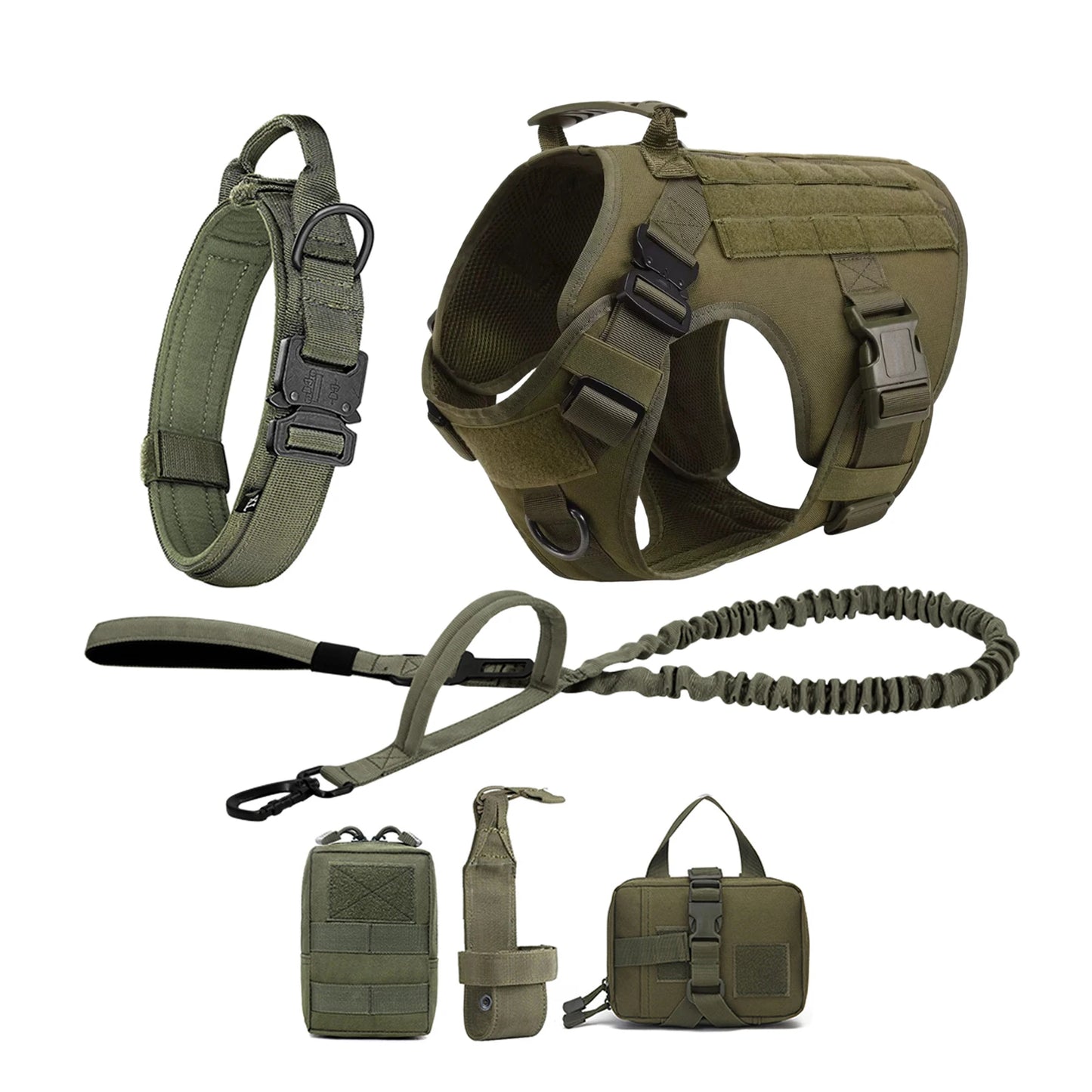 Nylon Tactical Dog Harness With Molle Pouches For Medium To Large Dogs