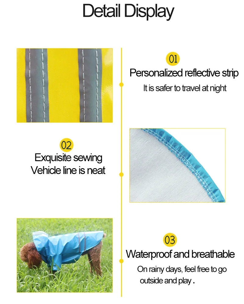 Waterproof Dog Raincoat With Hood PU Material For Dogs And Cats