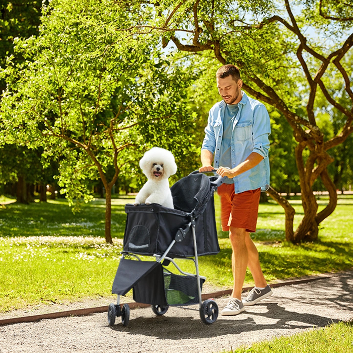 3-Wheel Foldable Pet Stroller for Small Dogs and Cats