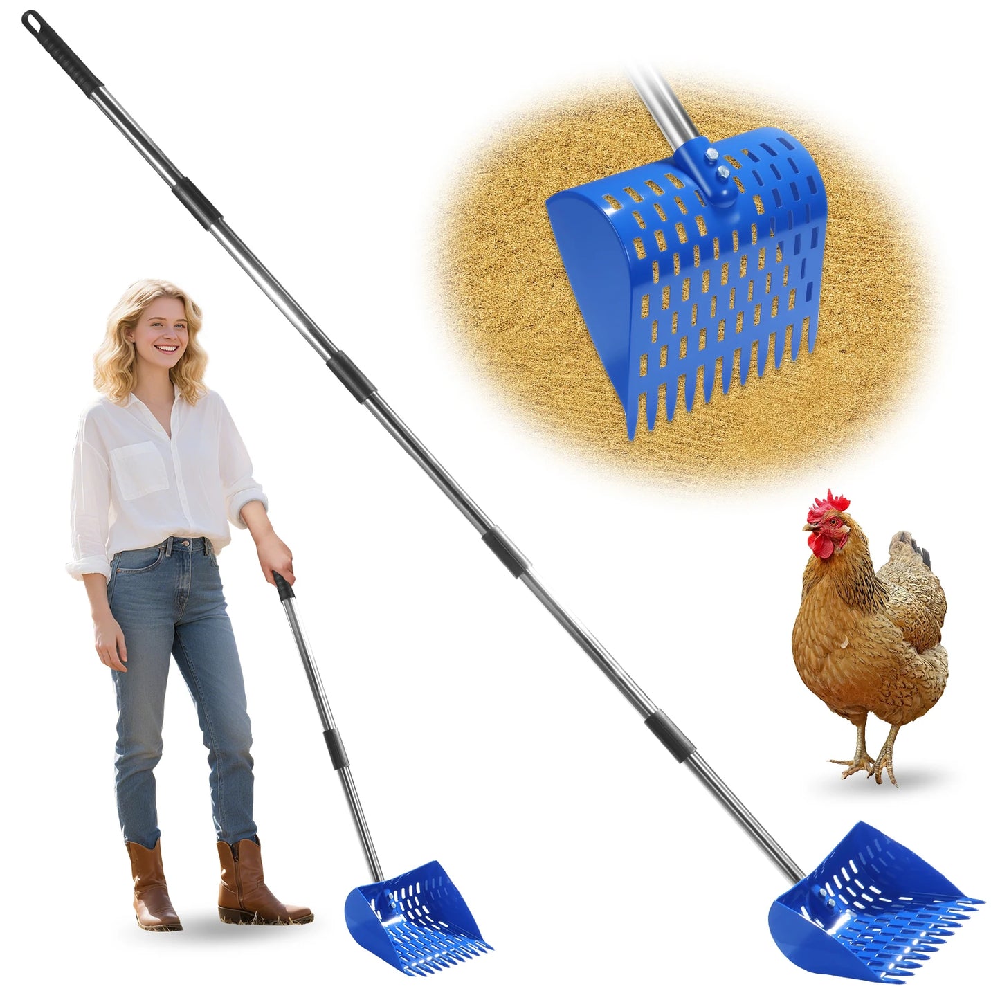 Ergonomic 2 In 1 Chicken Shovel And Rake For Coops