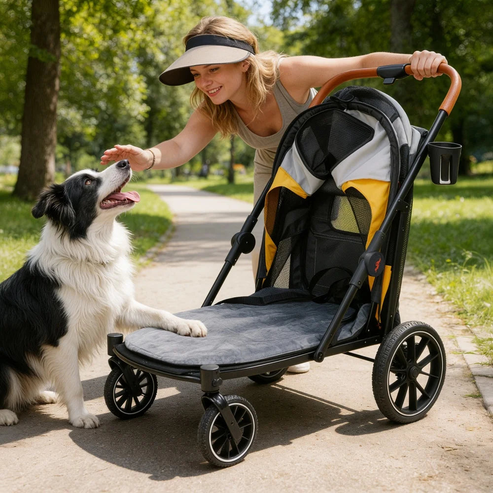Foldable Dog Stroller Carrier With Removable Cushion Up To 42kg