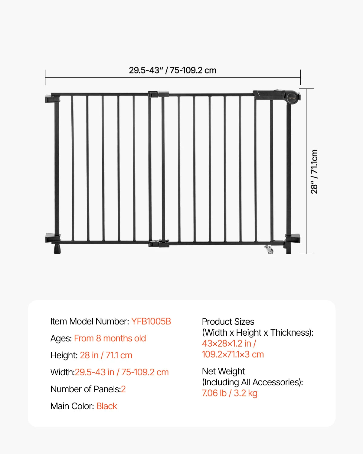VEVOR Baby Gate Adjustable Width for Child and Pet Safety