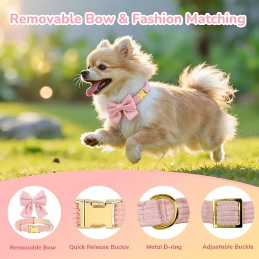 Dog Collar Harness And Leash Set No-Pull Breathable Cotton Bowtie