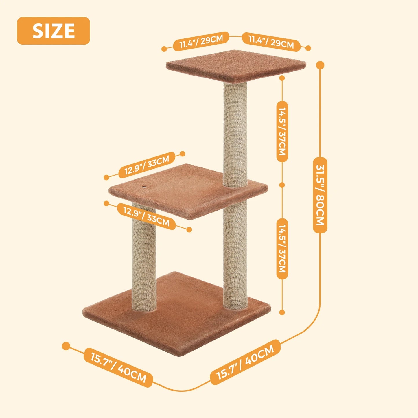 PAWZ Road Cat Tree Tower Three Tier Activity and Scratching