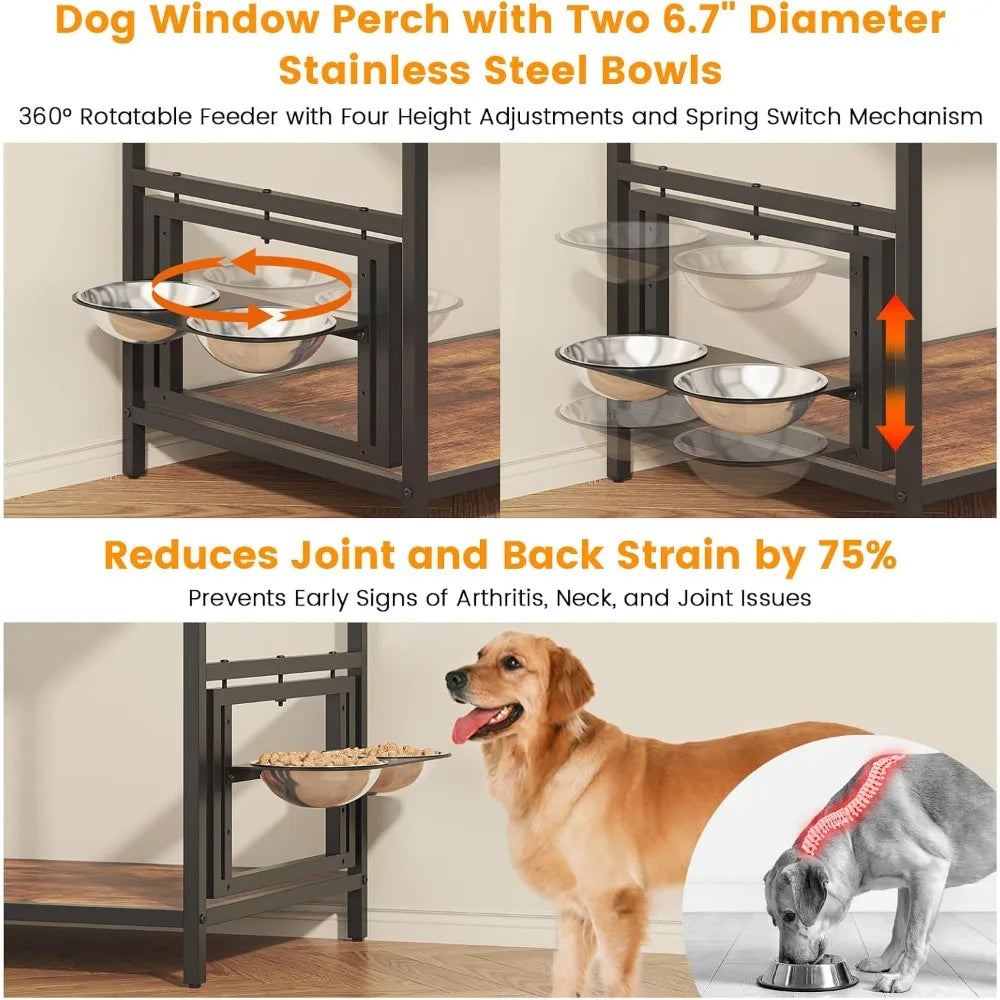 360 Rotating Adjustable Pet Feeder Perch Staircase Bed With Drawers