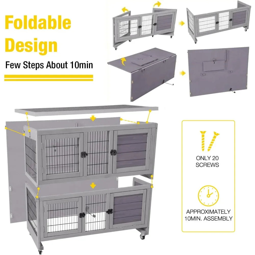 Gap Folding Rabbit Hutch Indoor Outdoor Easy Setup Cage