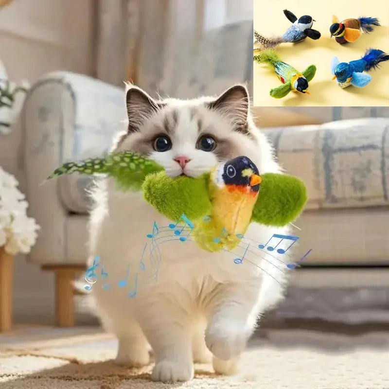 Indoor Interactive Cat Bird Teaser Toy With Realistic Bird Sounds