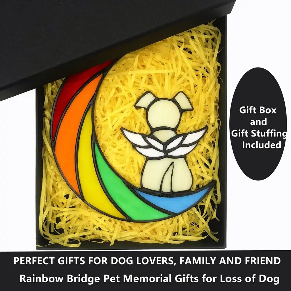 Stained Glass Rainbow Bridge Dog Memorial Suncatcher