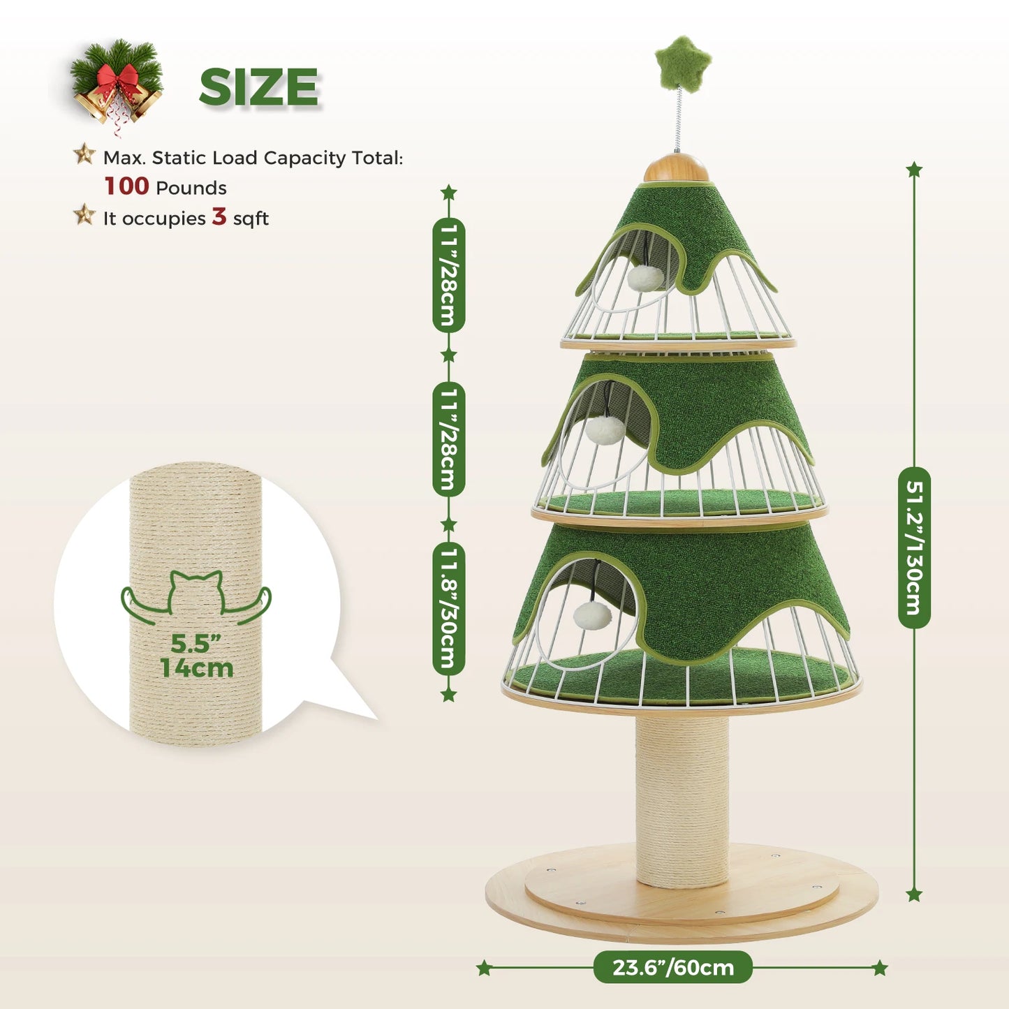PAWZ Road Christmas Cat Tree Modern Tower With Scratch Post