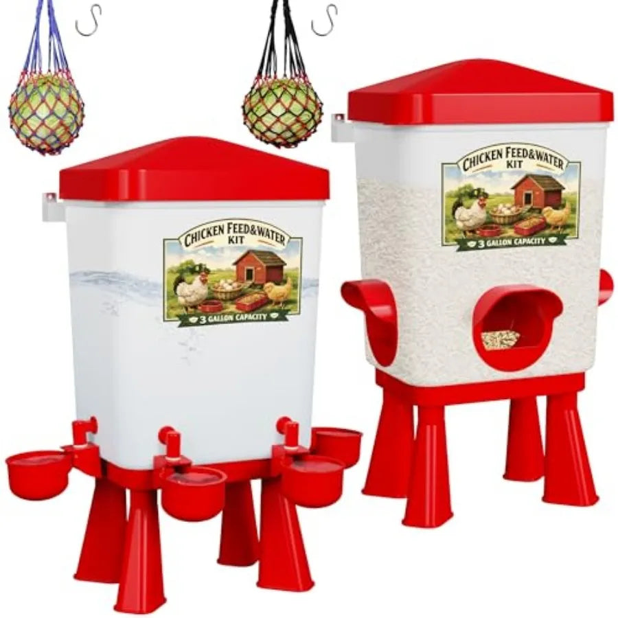 Automatic Poultry Feeder and Waterer Set With Hanging Option No Waste Ports