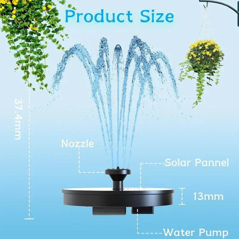 Outdoor Solar Fountain Pump With 6 Nozzles For Bird Bath