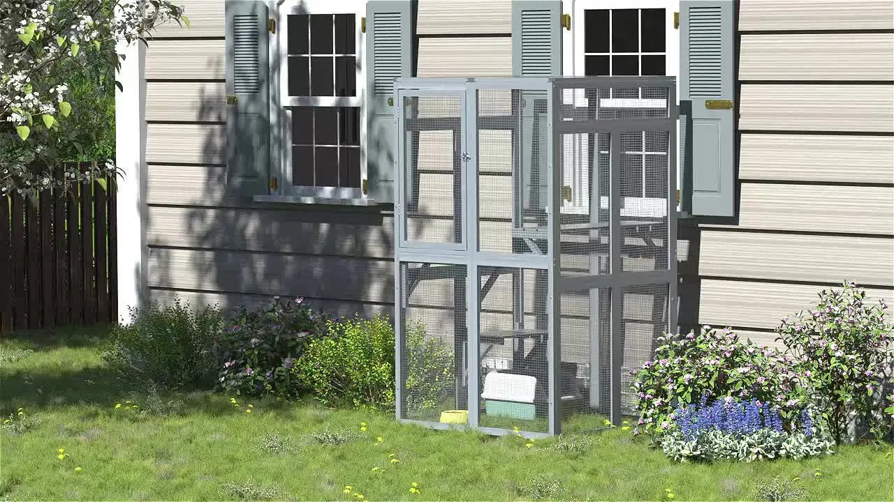 Outdoor Catio Cat Enclosure Wooden Cat House With Window Access
